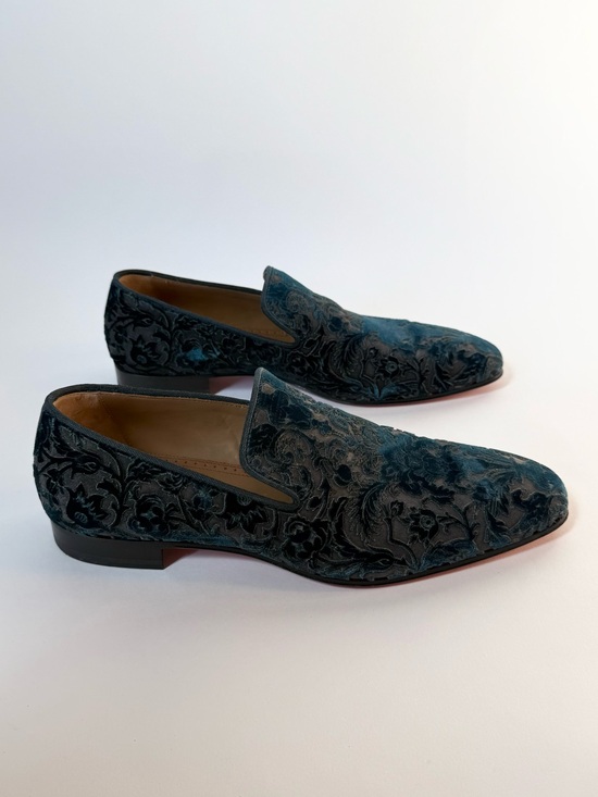 Christian Louboutin Men\'s Teal Velvet Slip-On Loafers main image 4